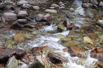 Moving river water over rocks