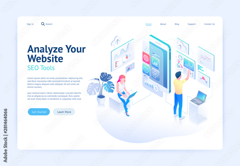 Wall mural analyze website application development vector isometric illustrations.