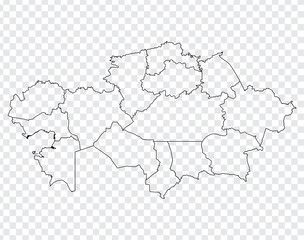 Blank map Republic of Kazakhstan. High quality map of Kazakhstan  with provinces on transparent background for your web site design, logo, app, UI. EPS10. 