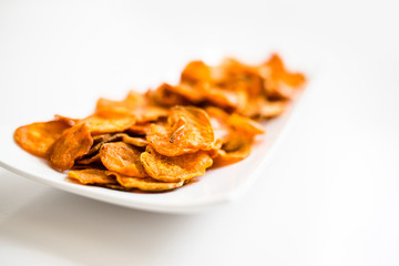 Roasted Sweet Potato Chips on White