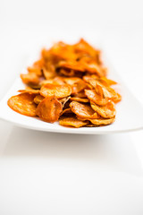 Roasted Sweet Potato Chips on White