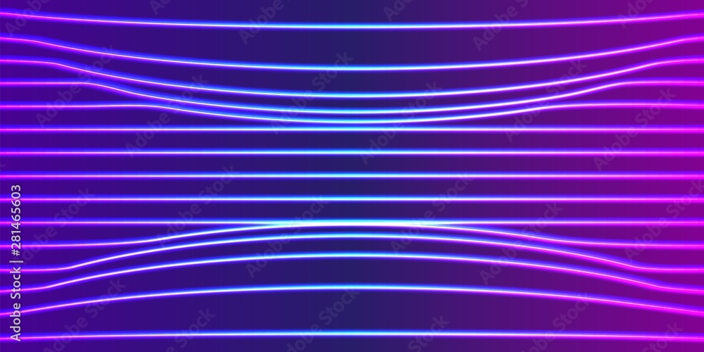 Poster Neon lines background with glowing 80s new retro vaporwave or synthwave style