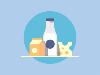 illustration of bottle of milk and cheese