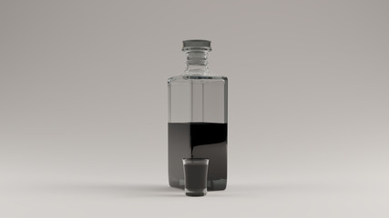 Black Alcoholic Drink in a Glass Decanter Bottle with a Glass Stop and Shot Glass 3d illustration 3d render