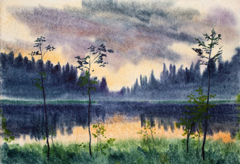 evening fog over the lake