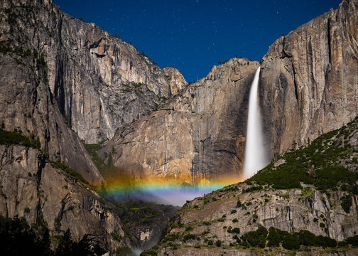 Yosemite Moonbow / Night Rainbow with Stars