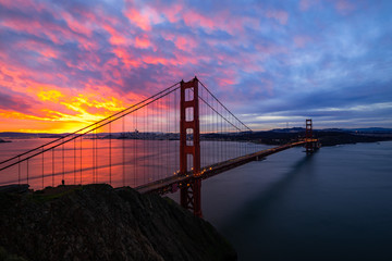 Fototapeta na wymiar San Francisco Golden Gate Bridge Beautiful Colorful Sunset