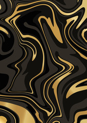 Marble Black and Gold texture. Vector abstract background A4. Fluid art. Liquid mixed paint colors Black, Grey and Gold.