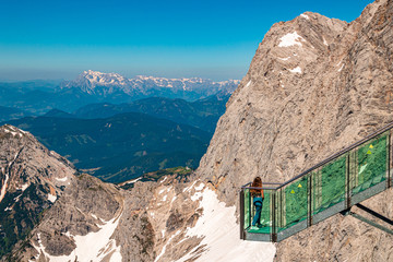 Beautiful alpine view with the stairs into nothing at the famous Dachstein summit, Schladming,...