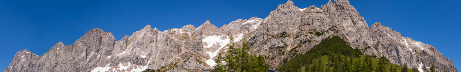 High resolution stitched panorama of a beautiful alpine view at the famous Dachstein summit, Schladming, Steiermark, Austria