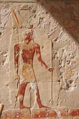 paintings, relief and hieroglyphs inside the temple of hatchepsut, egypt