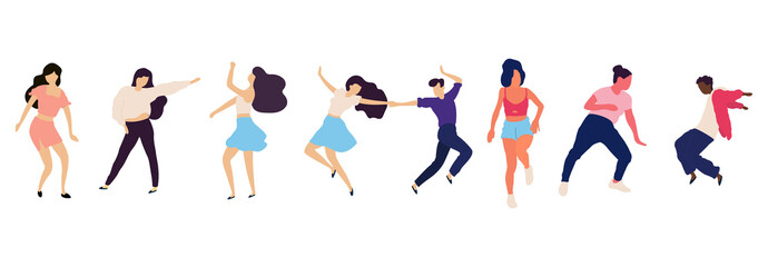 Fototapeta premium Crowd of young people dancing at club. Big set of characters having fun at party. Flat colorful vector illustration.