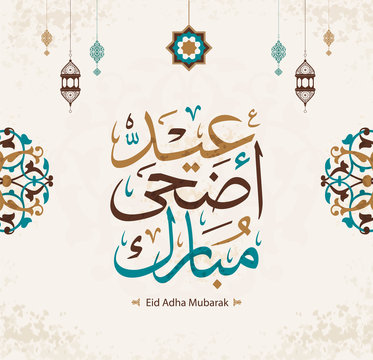 Eid Adha Mubarak Vector islamic greeting with arabic calligraphy