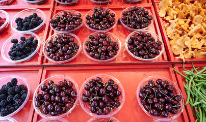 Cherries are for sale in Hötorget's Hötorget's square store