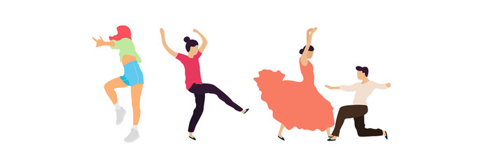 Crowd of young people dancing at club. Big set of characters having fun at party. Flat colorful vector illustration. - Vector