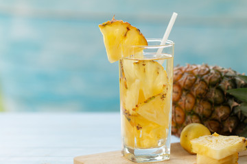 Pineapple Juice Pieces Pineapple Healthy Drink and summer fruit drink Concept