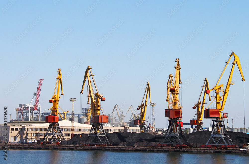 Wall mural trading seaport with cranes in odessa, ukraine