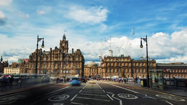 Time lapse view of Edinburgh new town (Scotland) from North bridge