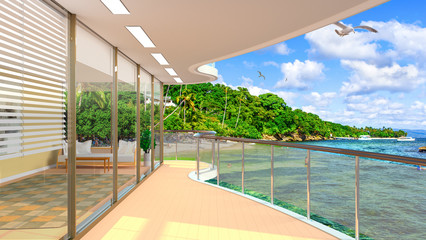 Fototapeta na wymiar View from the balcony of a luxury villa on the Caribbean Sea.
