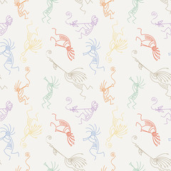 Hand drawn Kokopelli seamless pattern