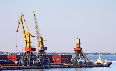 Trading seaport with cranes in Odessa, Ukraine