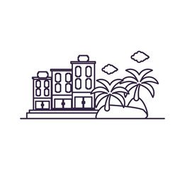 Naklejka premium island beach with hotel building