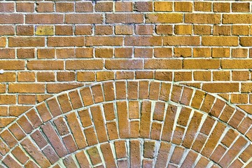 Yellow brick walls with old and weathered stones and cracks im high resolution