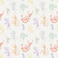 Hand drawn Kokopelli seamless pattern