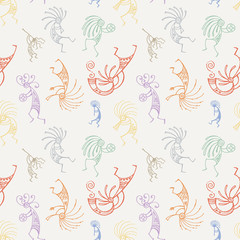 Hand drawn Kokopelli seamless pattern