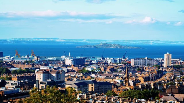 Time lapse view of East Edinburgh, Leith and the firth of forth in Scotland