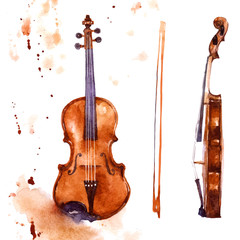 Violine. Music instrument watercolor illustration on white background © NaDo_Krasivo