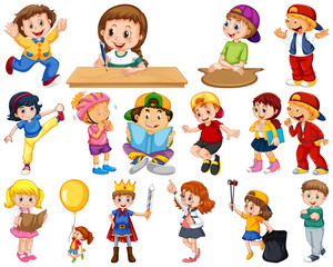 Kids in large group acting our varoous roles