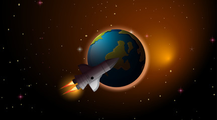 Fototapeta premium Rocket and earth scene