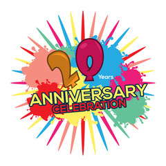 Twenty years anniversary colorful. anniversary template design for web, poster, booklet, leaflet, etcd - Vector