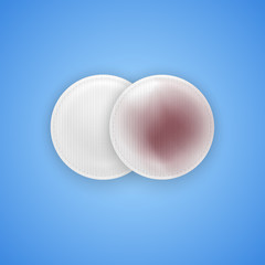 The icons for skin care, cosmetic cotton pads on blue background, dirty and clean cotton pads for makeup cleansing Vector eps10 format