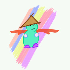 Computer drawing of a snowman with an oriental hat.