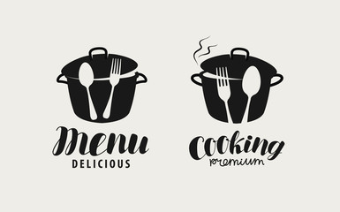 Cooking, cuisine logo. Label for restaurant or cafe menu. Vector illustration