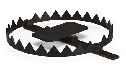 Hunting trap isolated on white background. 3D rendering.