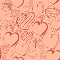 Vector seamless pattern with hearts in pink and white colors