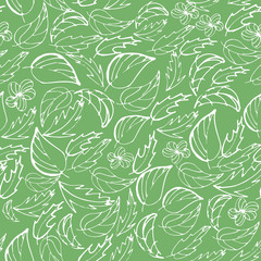 Vector seamless pattern with white leaves on a green background