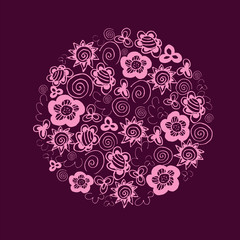 Vector shape with flowers in pink and violet colors