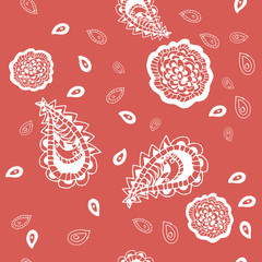 Vector seamless pattern with white elements on a red background