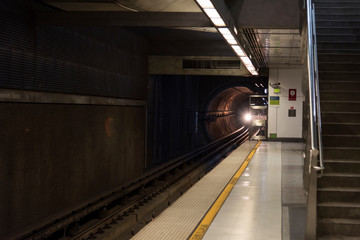 Approaching subway train