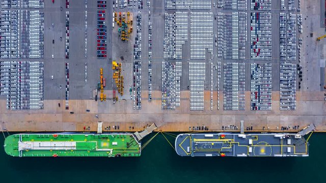 4K Time lapse Car transport boat  The automobile industry exports to sell around the world 