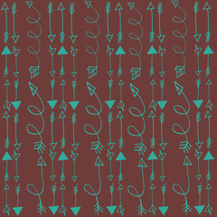Vector seamless pattern with arrows in brown and green colors