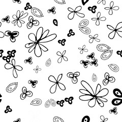 Vector seamless pattern with doodle flowers on a white background