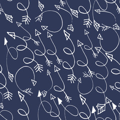 Vector seamless pattern with arrows in navy and white colors