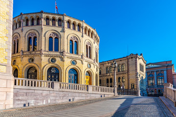 View of the norwegian parliament in Oslo
