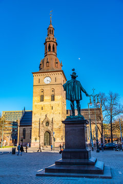 Cathedral and Christian IV statue in Oslo, Norway