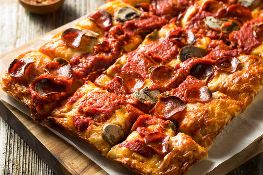 Homemade Detroit Style Pepperoni Pizza